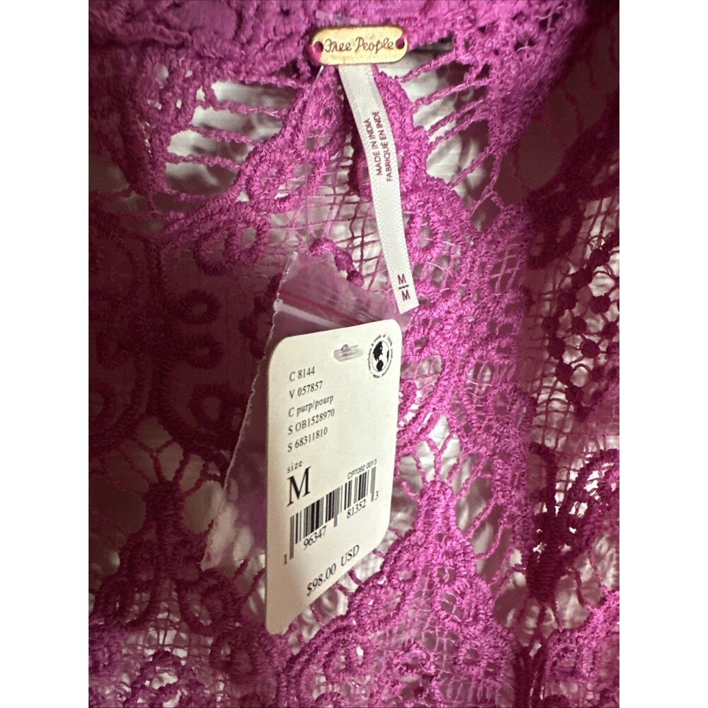 NWT $98 FREE PEOPLE Until Sundown Shirt Cover-Up‎ Gin Fizz Pink Crochet MEDIUM - Picture 5 of 7